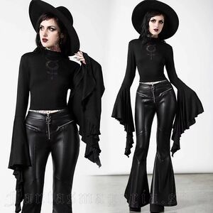 Killstar "Elemental Eclipse" Black Bell-Sleeve Crop Top